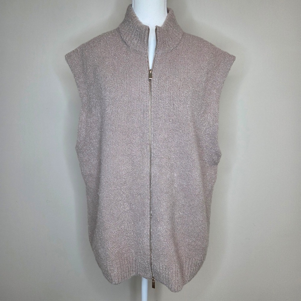 Haven Well Within Wool Blend Boucle Zip Up Sweater Vest Oatmeal Taupe Womens‎ L
